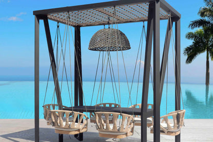 Horizon 8FT Pergola with Lamp, Krabi Hanging Chairs & Aluminum Table