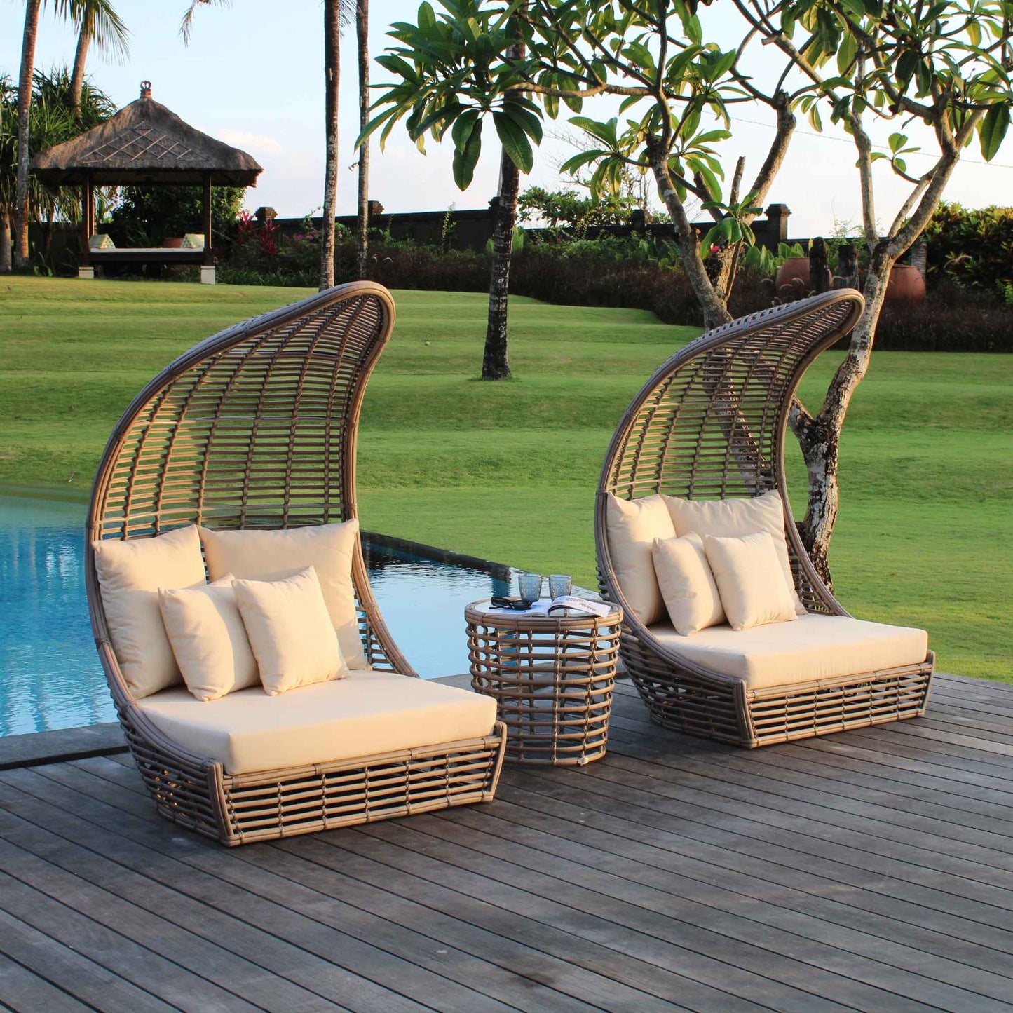 Troy 3-Piece Wing Chair with Sunbrella Cushions