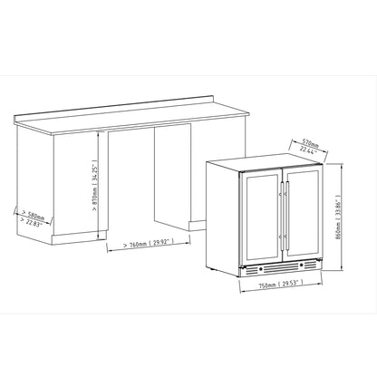 30-inch Dual Zone Wine Cooler with Low-E Glass Door
