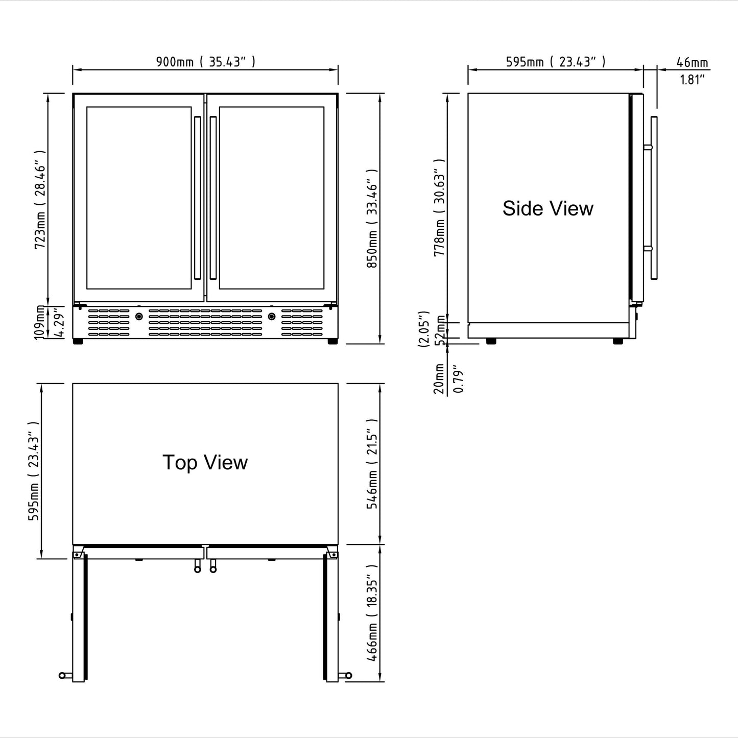 36-inch Under Bench Dual-Zone Wine Cooler with Low-E Glass Door