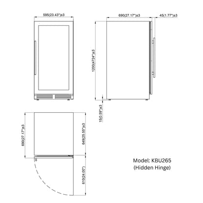 47-Inch Height Single Zone Wine Cooler with Low-E Glass Door