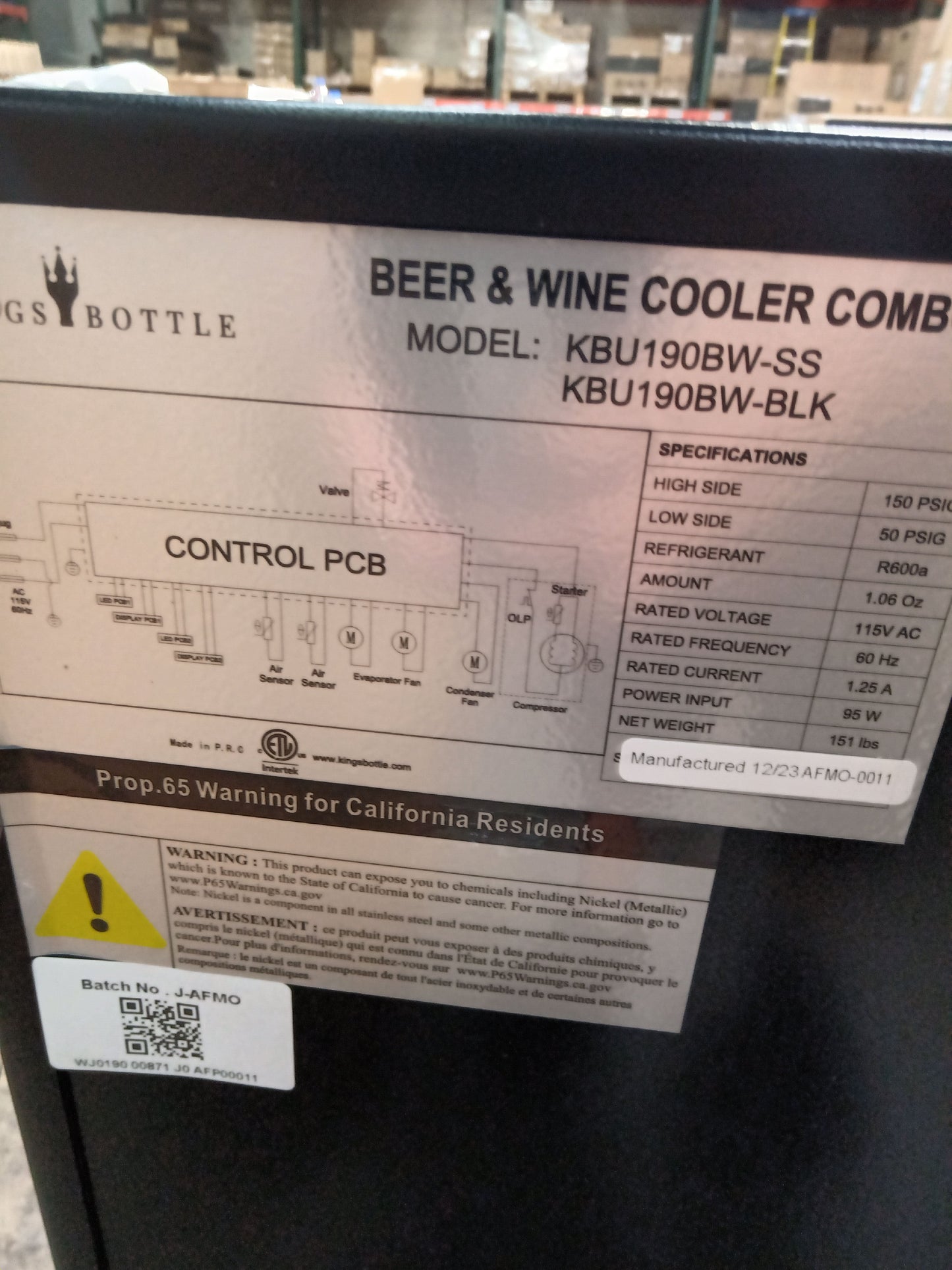 Refurbished - 36" Beer and Wine Cooler Combination with Low-E Glass Door - Stainless Steel Door