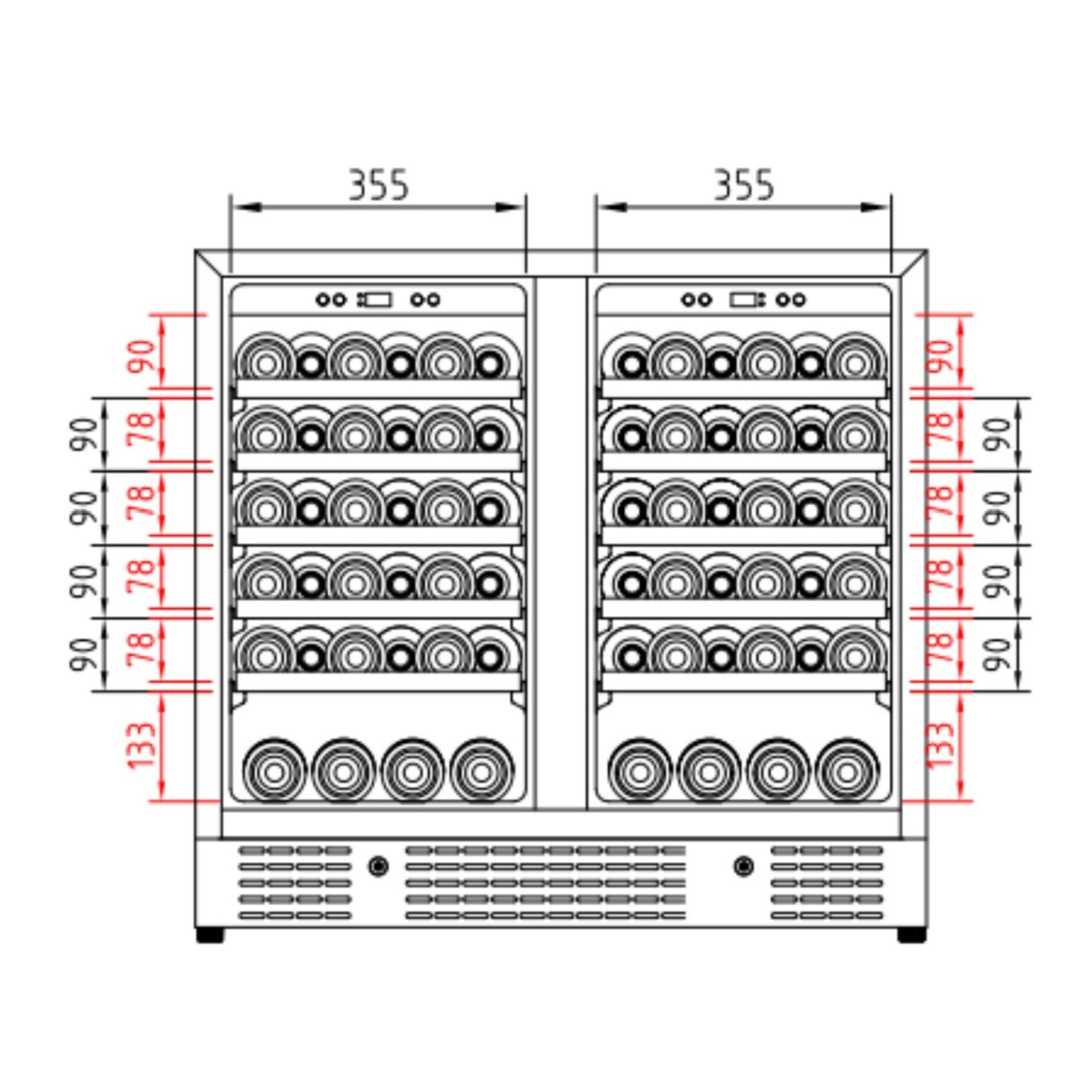 36-inch Under Bench Dual-Zone Wine Cooler with Low-E Glass Door