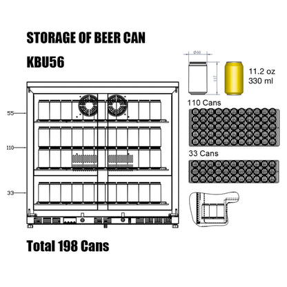 36-Inch Heating Glass Dual Door Built In Beverage Fridge