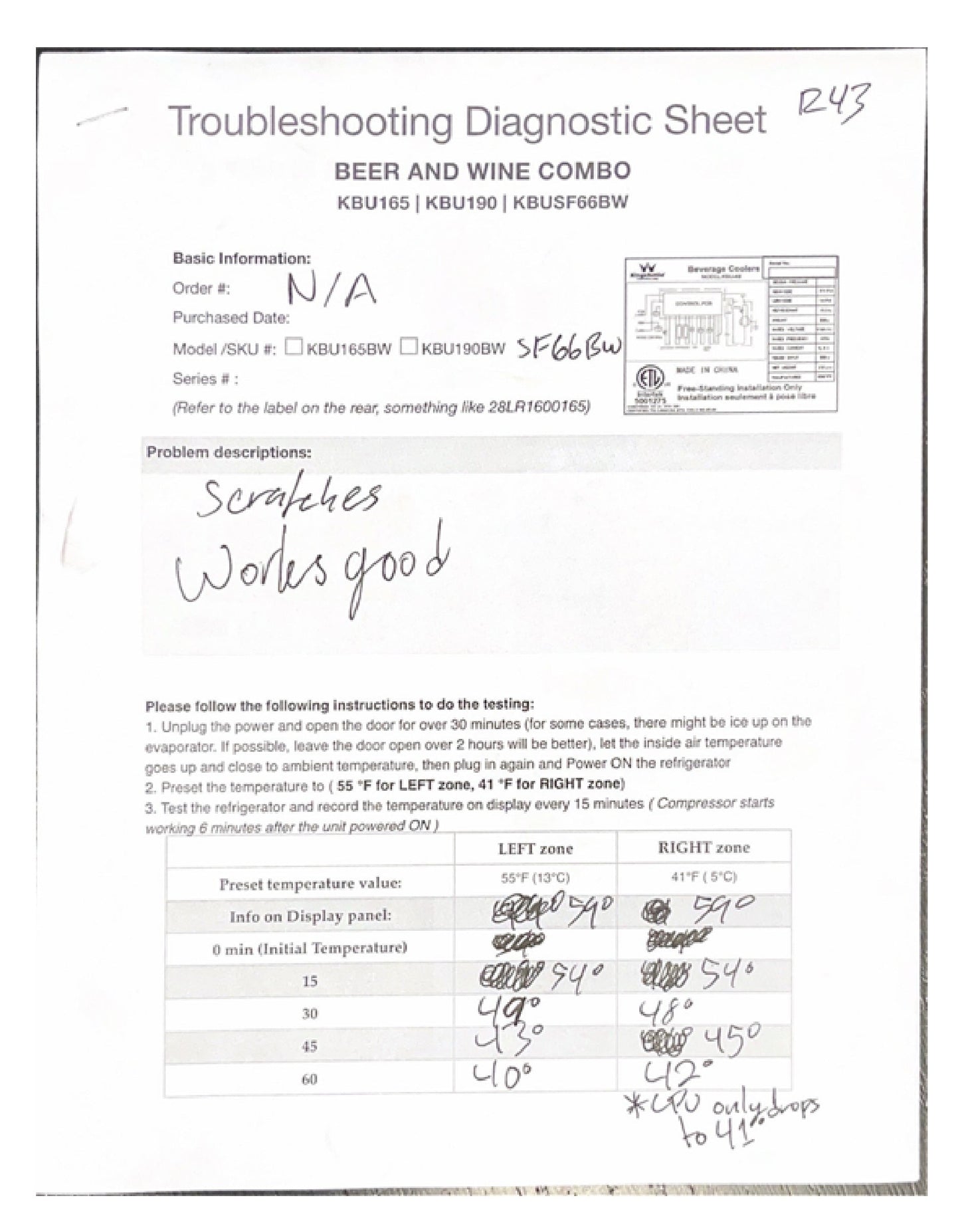 Refurbished - 30" Under Counter Low-E Glass Door Wine and Beer Cooler Combo - Glass Door With Black Frame